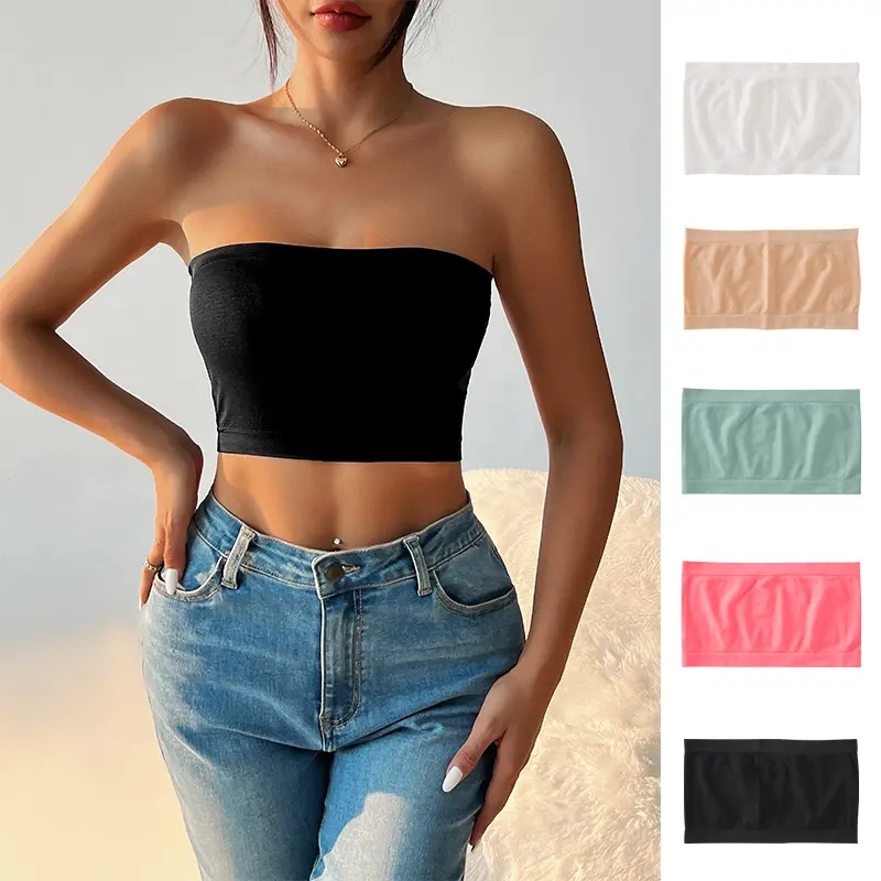 Seamless Tube Top Strapless Bandeau Bra, One Shoulder Wrap Chest Women Sleeveless Vest