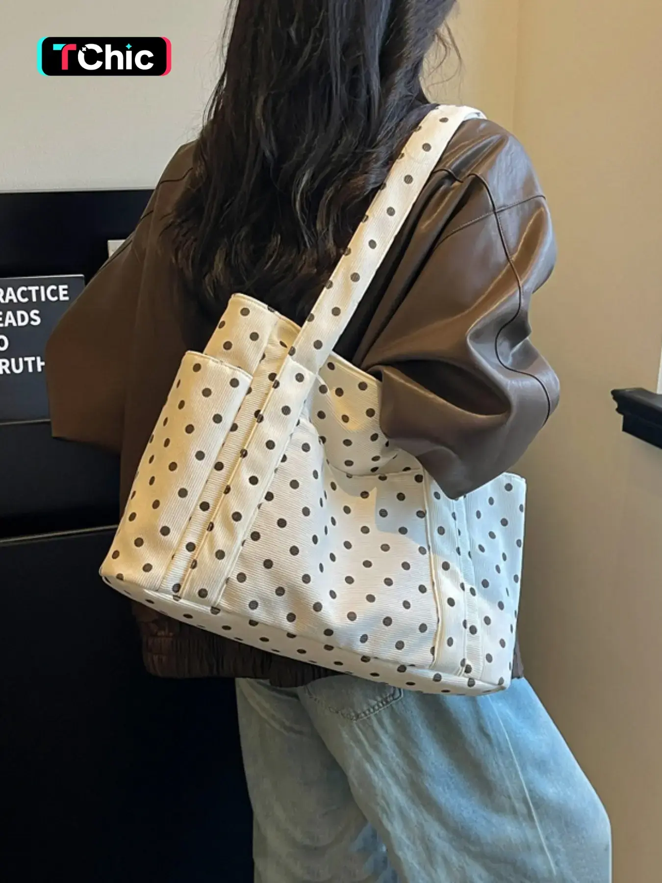 High-Style Polka Dot Tote Bag, Large Capacity Multi-Pocket Shoulder Bag, Lightweight Handbag, Casual Commuter Bag, Campus Commute Essential, Back-To-School Must-Have