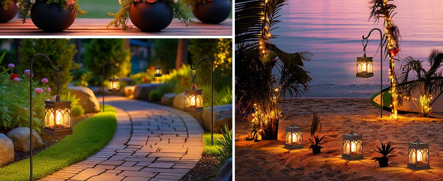 4 Pack Solar Lanterns Outdoor Waterproof, Brighter Hanging Solar Lantern Lights for Outside, Auto ON/Off Lanterns Decorative Outdoor for Garden Table Yard Path Tree Patio Lawn Decor, Gifts