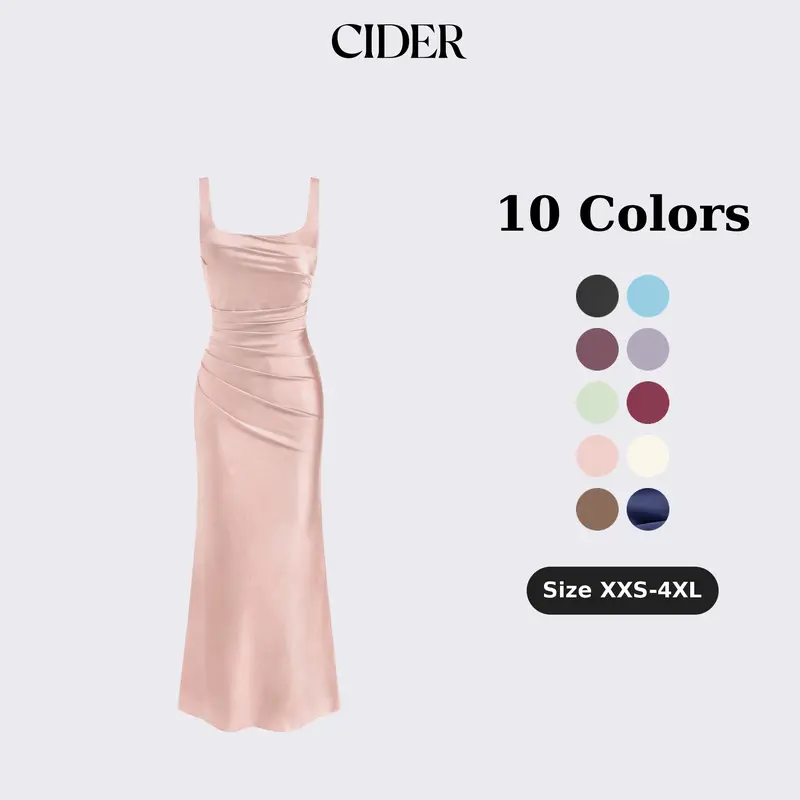 Cider Satin Sculptural Square Neck Ruched Mermaid Maxi Dress Elegant Womenswear SohoChic
