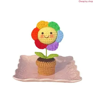 Handmade Crochet Sunflower Potted Plant, lovely finished sun flower ornament, charming home and office decor, vivid knitted art piece, stylish tabletop decoration for living room, workspace and indoor styling