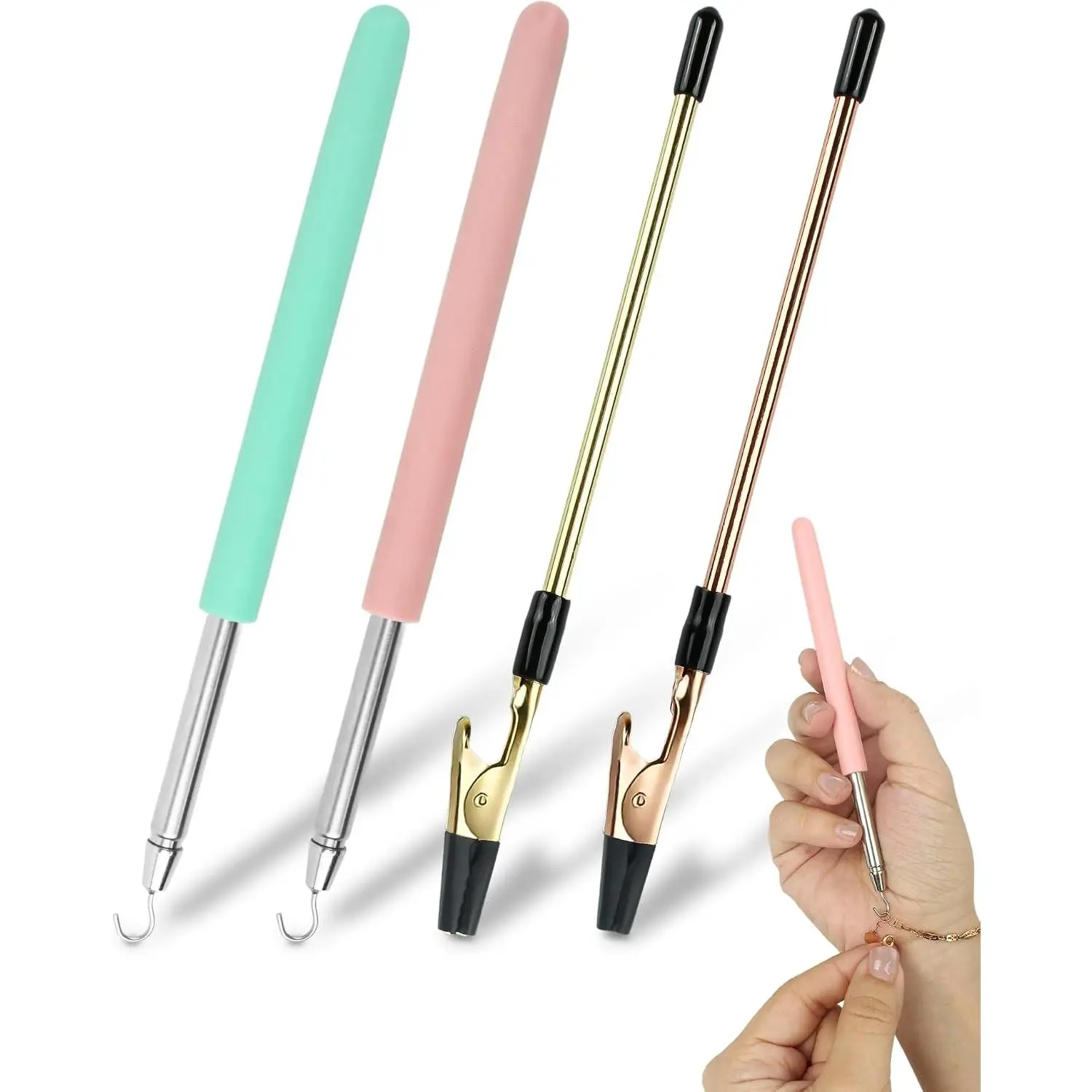 4 count Bracelet Helper Tool, Quick Release Fastener Helpers Tool Hooks for Necklace, , Watch, Portable Bracelet Assistance Tool to Put  Yourself, Clip, Clasp Helper with Non-Slip Rubber Tips.