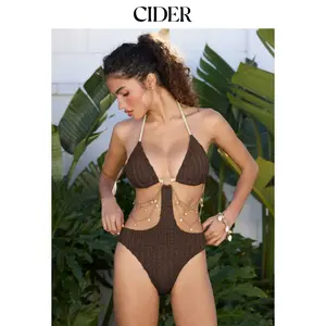 Cider Shaping Lettuce Trim Cut Out Shell Chain O-Ring One Piece Swimsuit