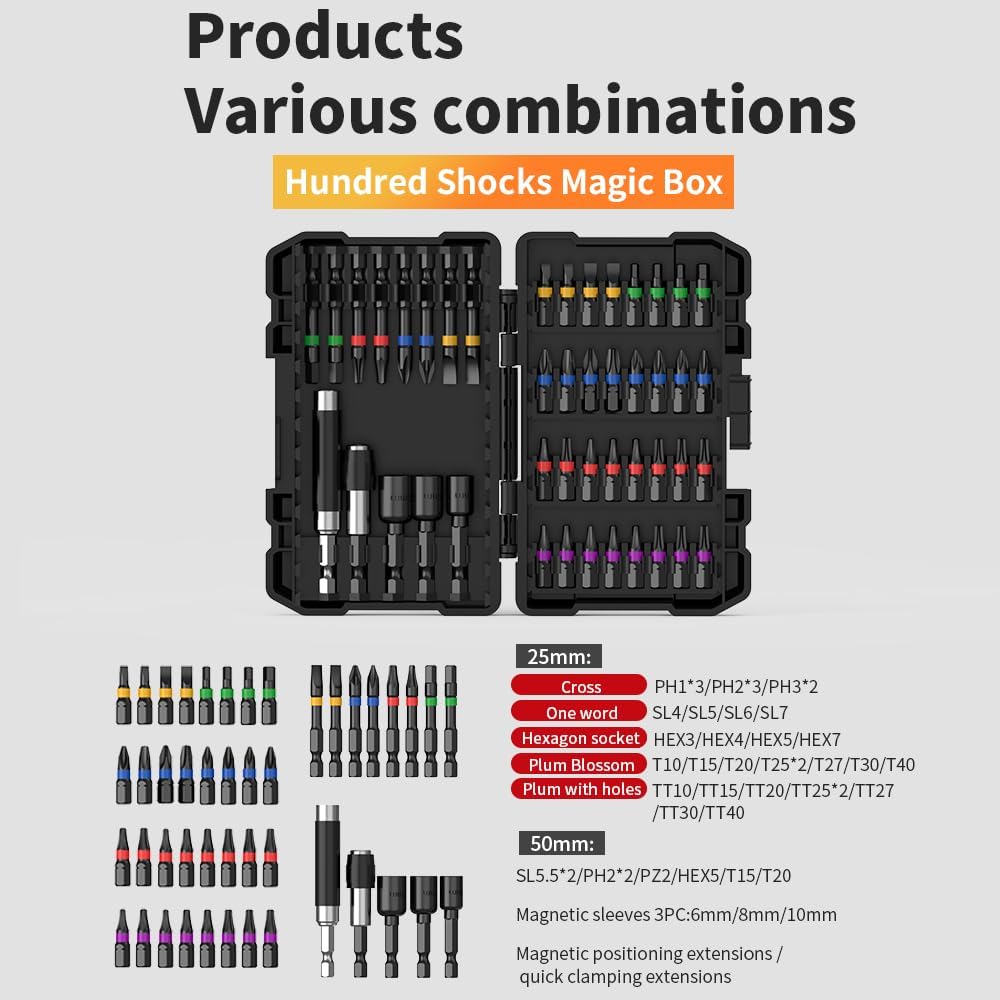 Impact Driver Bit Set,45   Bit Set,Impact Tough Screwdriving Bit Set (Black)