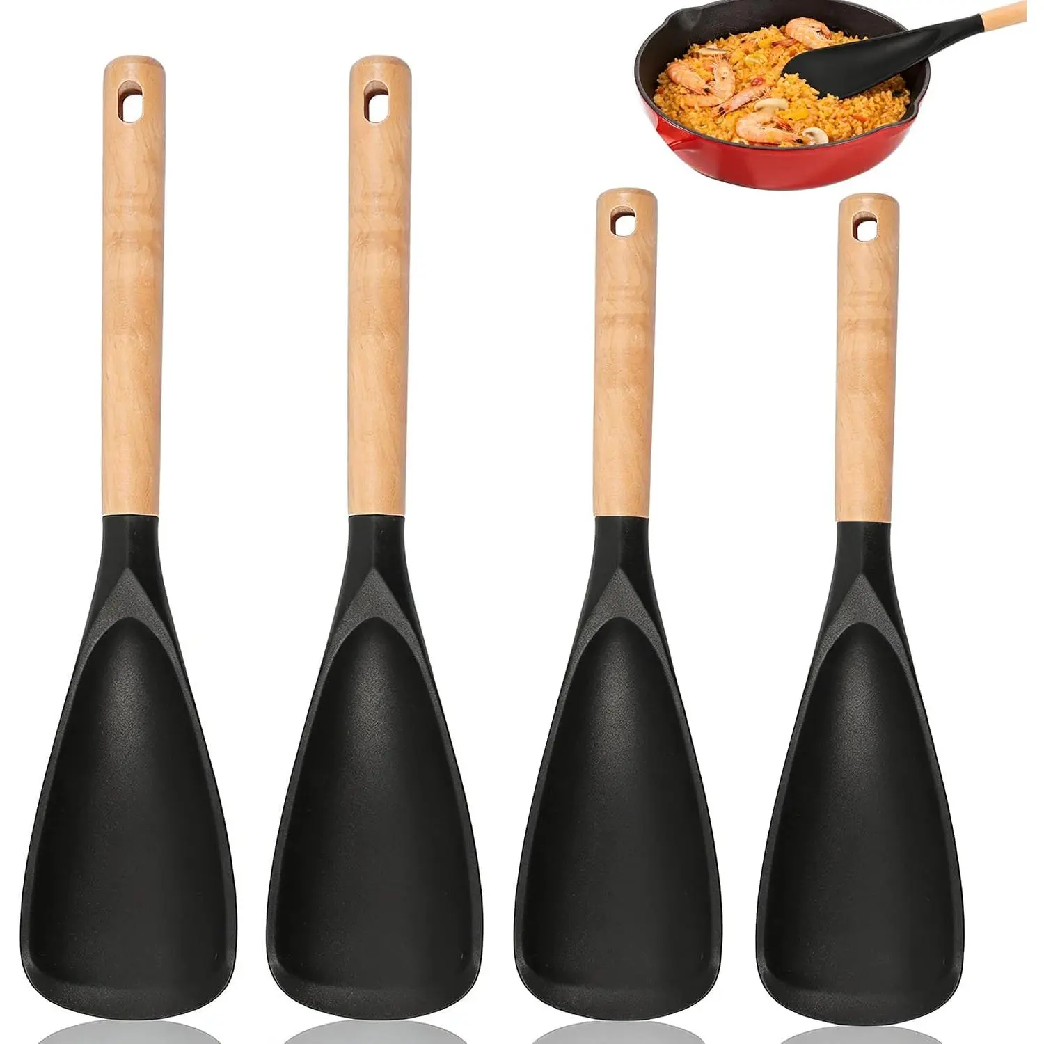 4 count  Spatula Set with Wooden Handle, Cooking Spoon Spatula Multipurpose Kitchen Utensils for Mixing, Scraping, Serving, Heat Resistant, Non-Stick Safe, 2 Large 13.4"+ 2 Small 11.4"