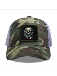 Viking Skull Camouflage Mesh Baseball Cap for Men & Women - Adjustable Snapback Trucker Hat, Breathable Back for Hiking, Fishing, Camping, Golf & Casual Outdoor Attire Camouflage Random
