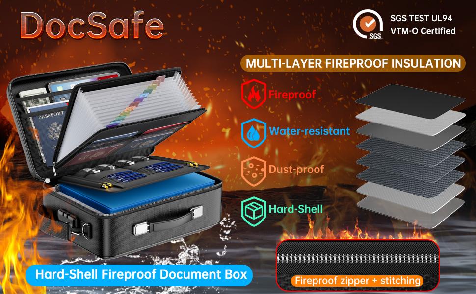 Fireproof Document Box with Lock and Shoulder Strap, Hard-Shell File Organizer with Accordion File Folder, Multi-Layer Portable Safe Storage for Important Documents and Laptop for Home Office and Travel Fireproof Document Box with Lock and Shoulder Strap, Hard-Shell File Organizer with Accordion File Folder, Multi-Layer Portable Safe Storage for Important Documents and Laptop for Home Office and Travel