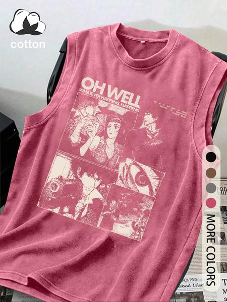 Men's Cotton Vintage Distressed Sleeveless T-Shirt, Casual Summer Round Neck Top for Ages 13-44, Stylish Fashionable Apparel