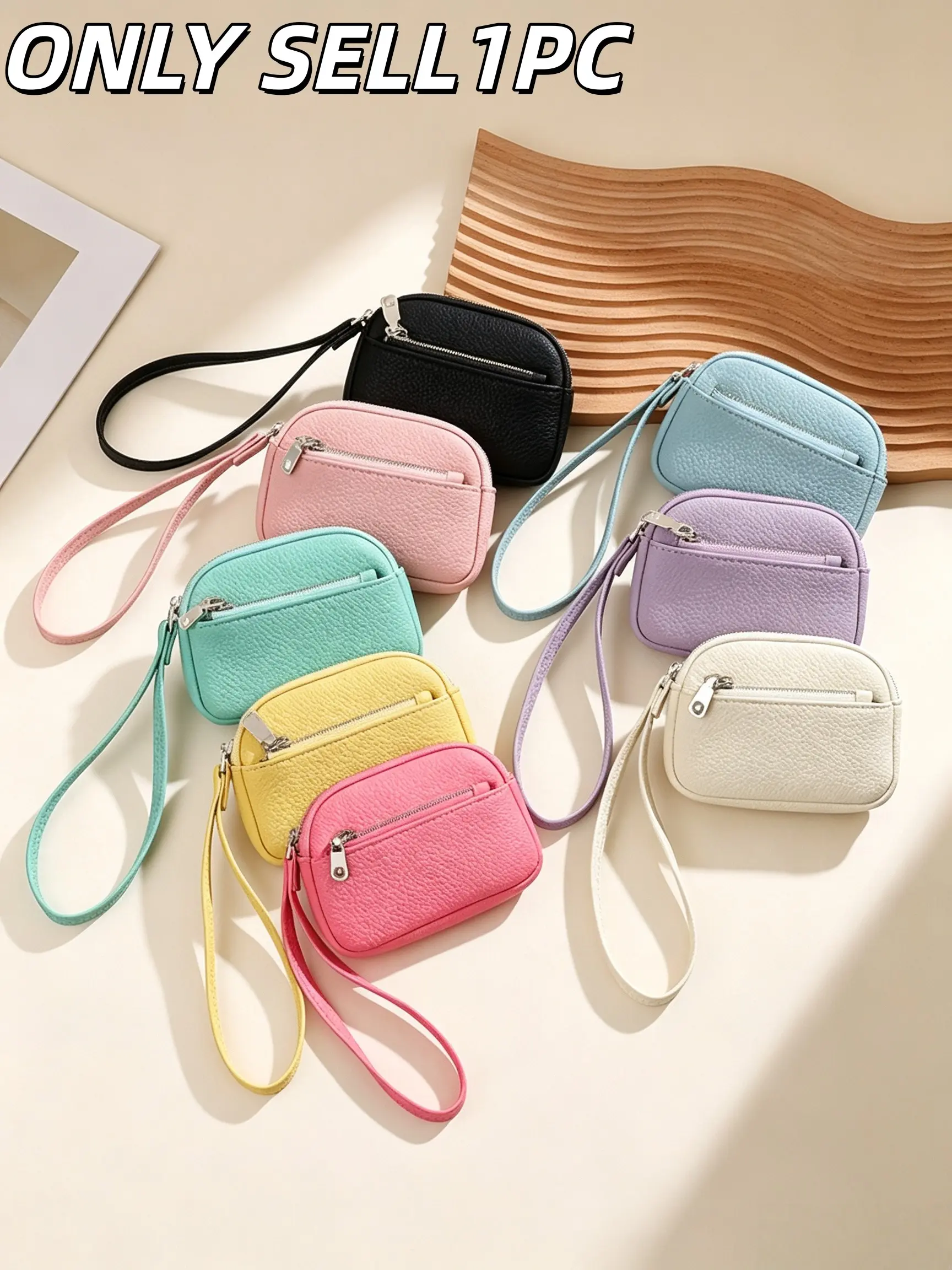 1PC Cute Mini Wrist Coin Purse, Multi-slot Card Holder, Portable Zipper Pouch for Women, Storage for Earphones & Lipsticks, Multi-color Minimalist Small Wallet, Zipper Wristlet Purse