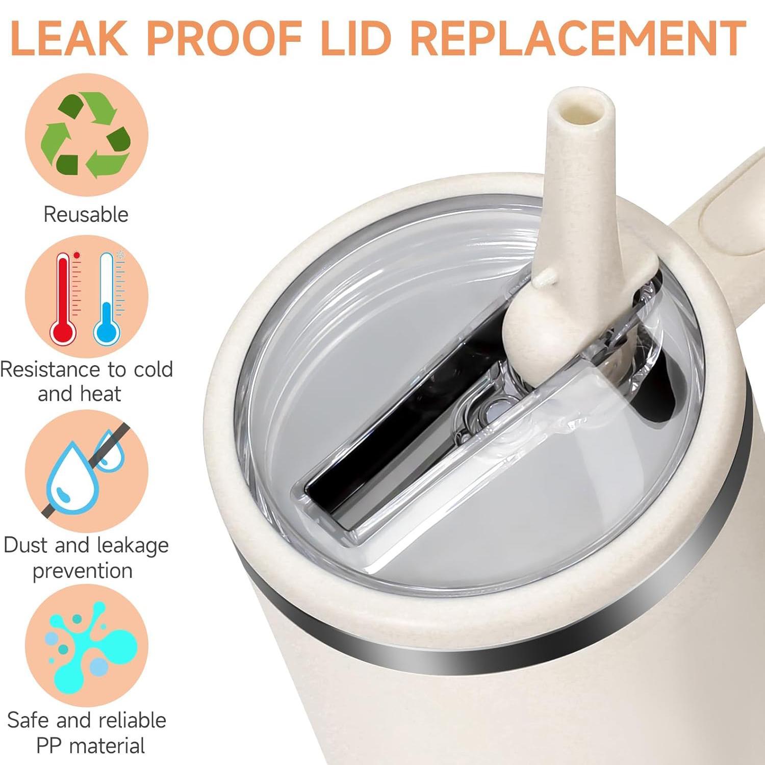 Tumbler Flip Straw Lid Replacement, 2 Counts Splash-Resistant Tumbler Lids with 2 Straws, Reusable Leak-Proof Covers for Stanley Cup Accessories