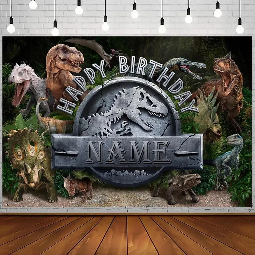 Dinosaur Custom Name Birthday Backdrop Background Cloth, Jungle Safari Tapestry Wall Hanging Photography Background Premium Polyester Fabric, Kids Party Decor, Cake Smash Setup, Photo Booth Prop, Studio Background, Birthday Celebration