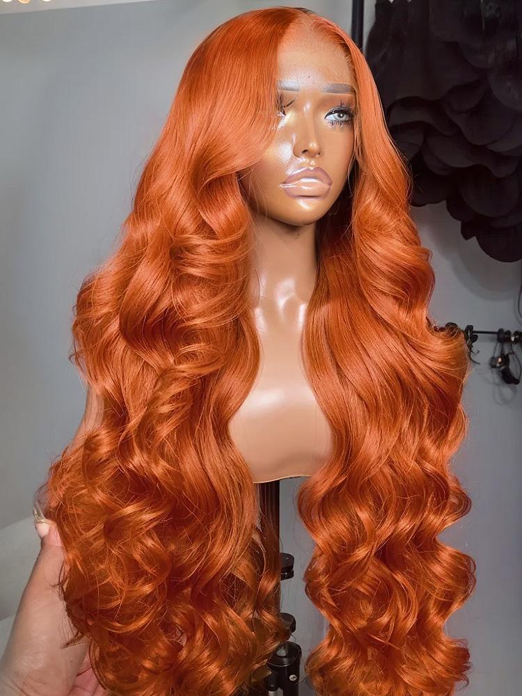 Bling Hair Colored Orange Ginger Body Wave Lace Frontal Wigs Human Hair 13x6 13x4 HD Lace Frontal Wig Loose Wave 30 32 Inch Brazilian Transparent Lace Wig for Women Pre Plucked 180% Density TikTokShopHolidayHaul