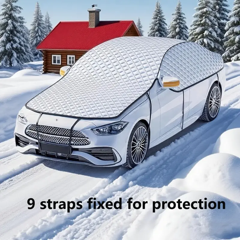 A durable, one-piece car cover made of aluminum foil, designed for all weather conditions and suitable for most SUV models—it effectively protects against heavy snow, rain, and dust, making it the ideal choice for winter vehicle storage.