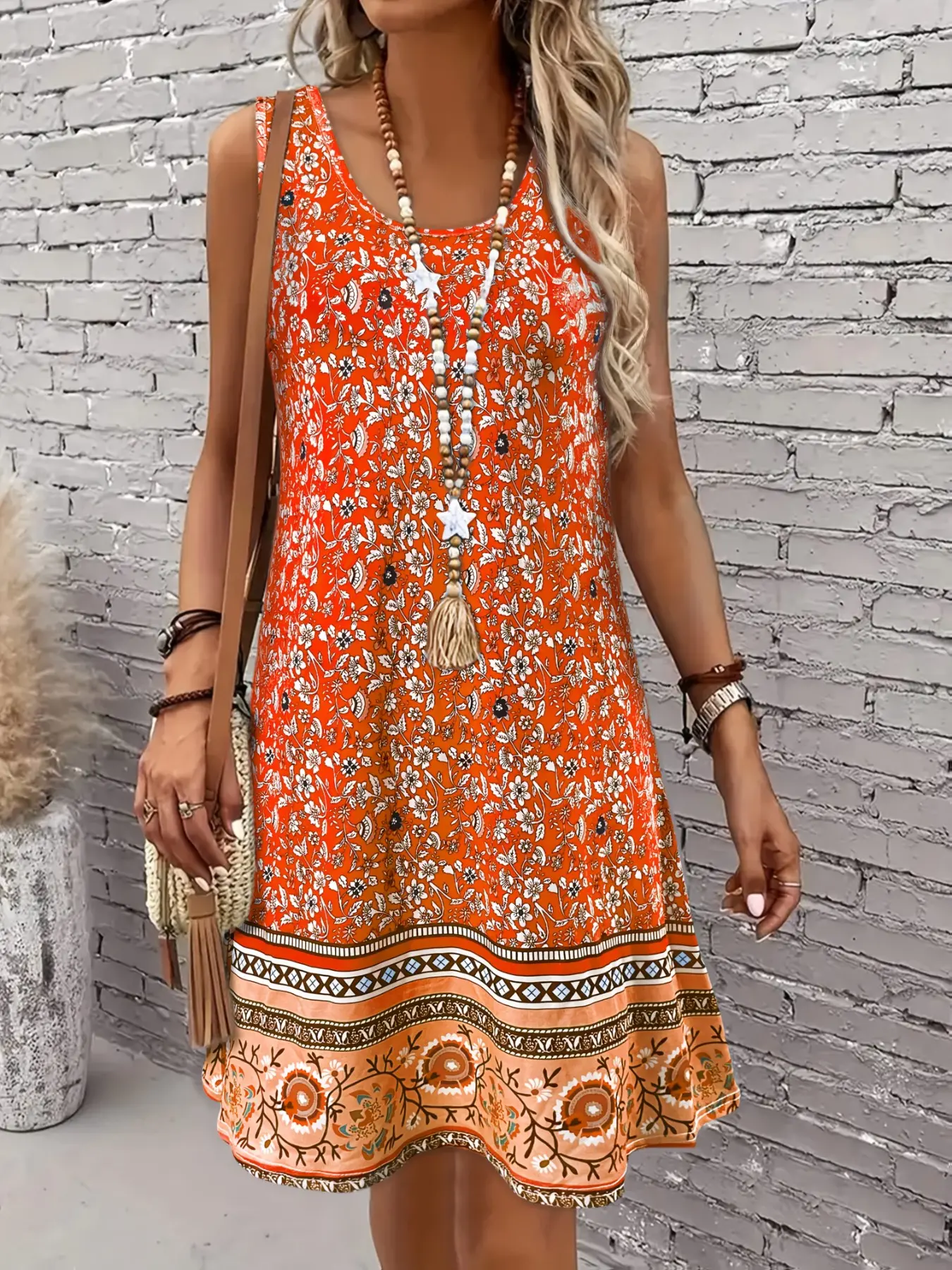 New Floral Print Women's Summer Tank Dress, Boho Casual Wear, High Waist Slimming Design, Perfect for Daily Wear, Vacation, Shopping, Parties