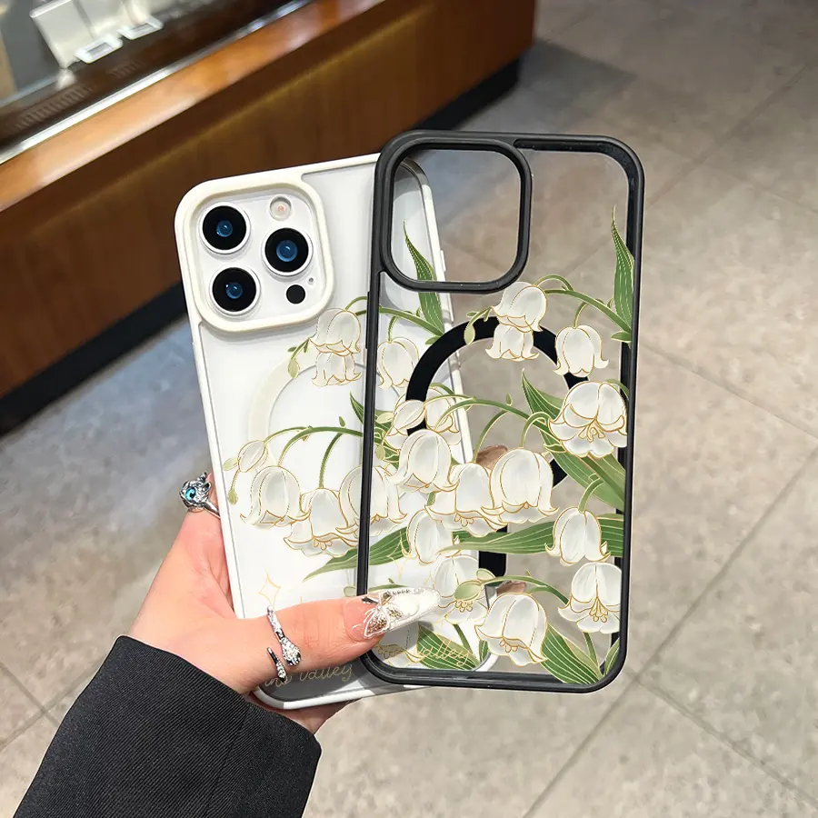 Case for iPhone 16 Pro Max 15 Plus 14 13 12 11 XS Max XR X Valley Lily Pattern MagSafe Compatible Shockproof Anti-Scratch Non-Yellowing Transparent Stylish Smartphone Cover Gift