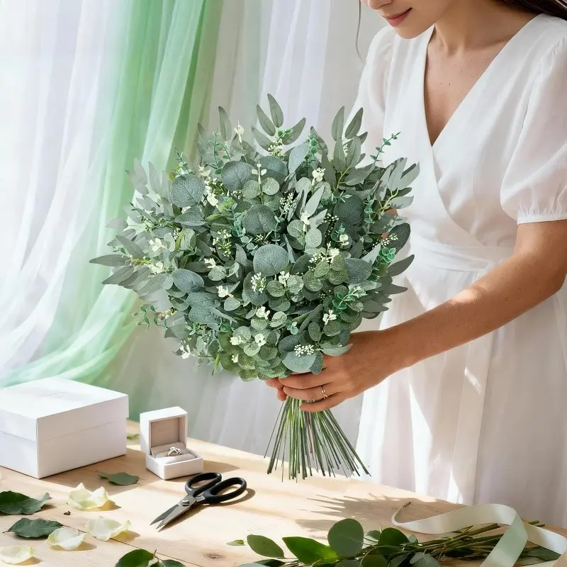 100PCS Mixed Eucalyptus Artificial Flowers, 4 Types Eucalyptus Leaves, Fake Greenery DIY Bouquet Arrangement Realistic No Maintenance, Silk Plastic, for Women Crafters Mom Wife Her, for Home Wedding Vase Centerpiece Decor, Spring Mother's Day Holiday Gift