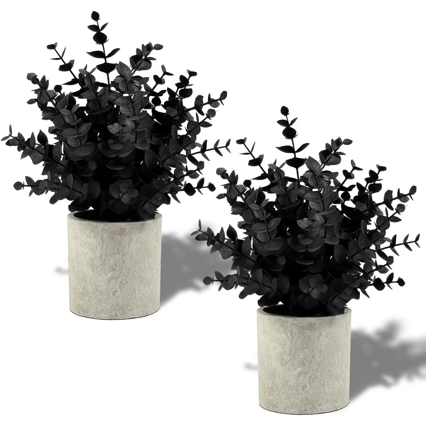 2 Pack Small Fake Plants Eucalyptus Potted,Black |     Halloween Black Artificial Plants for Bathroom Shelf Office Desk Home Farmhouse Room Coffee Table Tray Small Space Decor