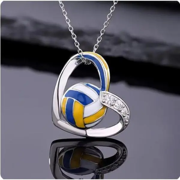 Unisex Romantic Volleyball Heart Pendant Necklace - Trendy Costume Jewelry for Casual Wear, Ideal as an Engagement Gift