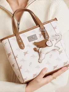 Korean niche design flying elephant printed tote bag women's 2026 new high-end trendy college student commuting handbag