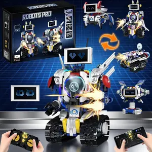 5-in-1 Programming Robot Building Blocks for Kids aged 6-12, Remote Control and Sensor Modes, Creative STEM Learning Toy with LED Display