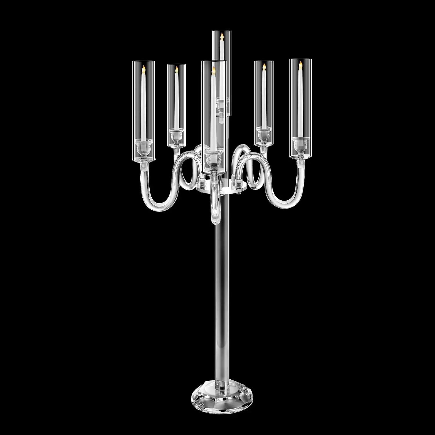 6 Arm Acrylic Candle Holder for Tables, Acrylic Candelabra Centerpieces for Taper LED Candles, 37.4 in Tall Candlestick Holder for Table Centerpiece Wedding Home Decor
