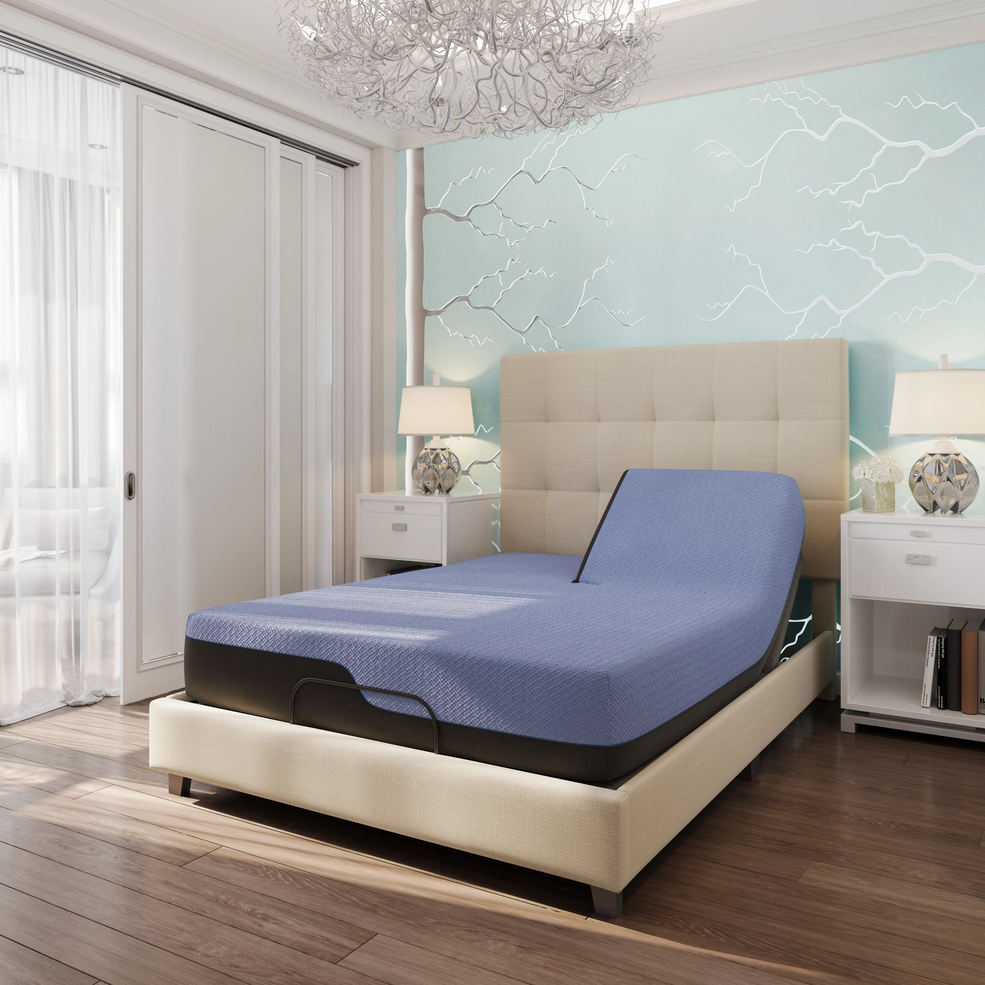Nokka Hybrid Durable Mattress in a Box, Split Top Queen 12-in, Cooling Gel Memory Foam, Individually Wrapped Coils, Adjustable Head Incline, Blue Ice Yarn Cover, 6-Layer Support, 750 lb Capacity, Bedroom Use, Durable Mattresses