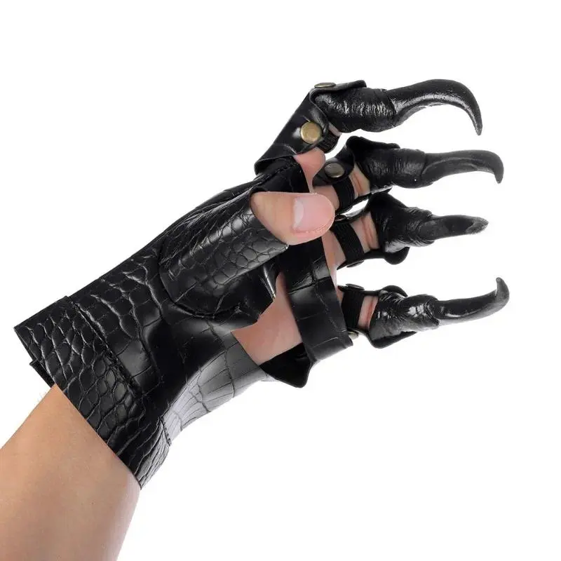 Black PU Leather Dragon Claw Paw Gloves Adult Monster Cosplay Accessories For Halloween Carnival Masquerade Party Dress Up Props