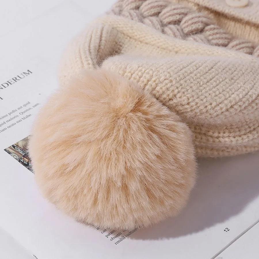 New Style Female Pompoms Winter Hats Plush Fur Lined Keep Warm Winter Hat Women Windproof Coldproof Thicken Balaclava Cap
