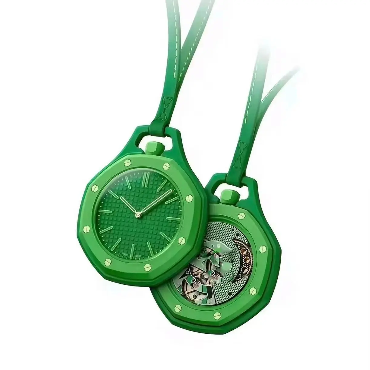 Octagonal Candy Color Pocket Watch Pendant, Unisex Quartz Watch with Leather Lanyard, Casual Fashion Gift for Men & Women