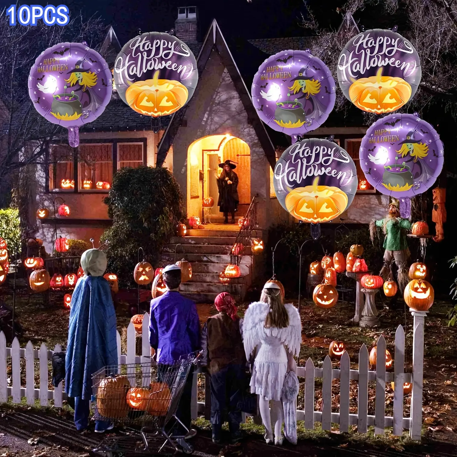 10Pcs 18 Inch Halloween Foil Balloons, 5 Pumpkin & 5 Witch Designs, Bright Purple Orange Durable Lightweight Mylar Balloons, Decor for Halloween, Day of The Dead, Themed Birthday, Wedding, Balloon Arch, Photo Backdrop, Party Festival Supplies