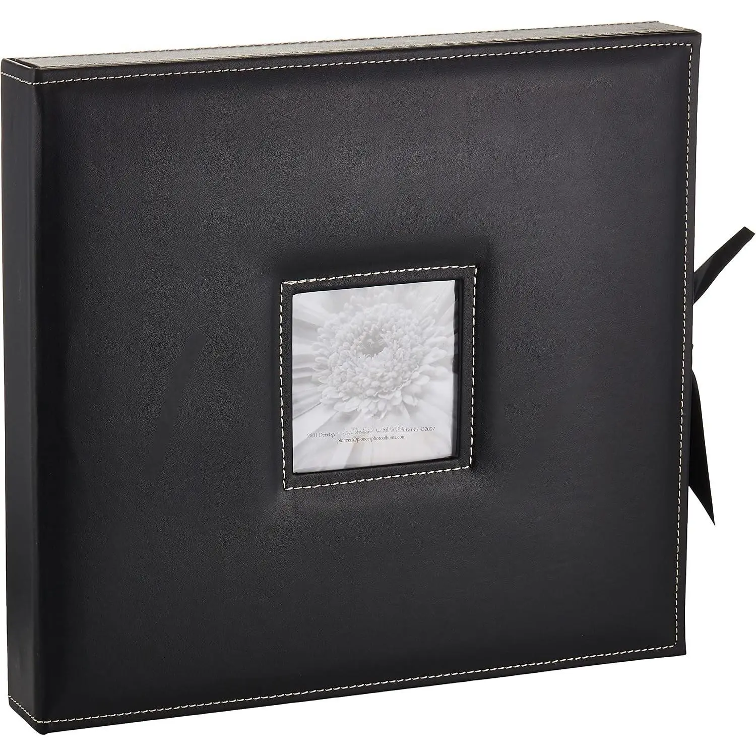 12 Inch by 12 Inch D-Ring Sewn Leatherette Scrapbook Box, Black