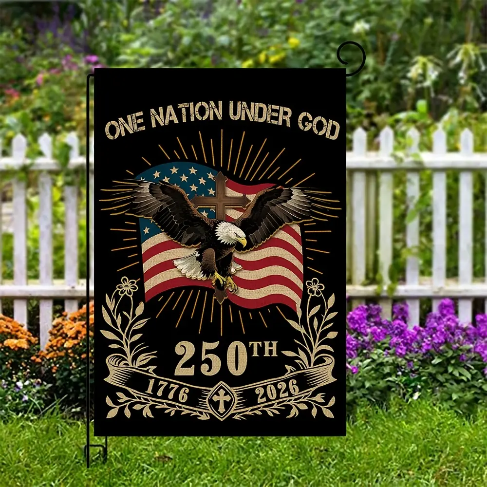 1pc 250th Anniversary USA 1776-2026 Garden Flag |   Eagle Cross Flag, Traditional Classic Flag House Decoration, Home & Garden Sign, 12x18 Inch, Suitable for Courtyard Lawn Decoration, Porch Decor, No Flagpole Included, Made of Linen