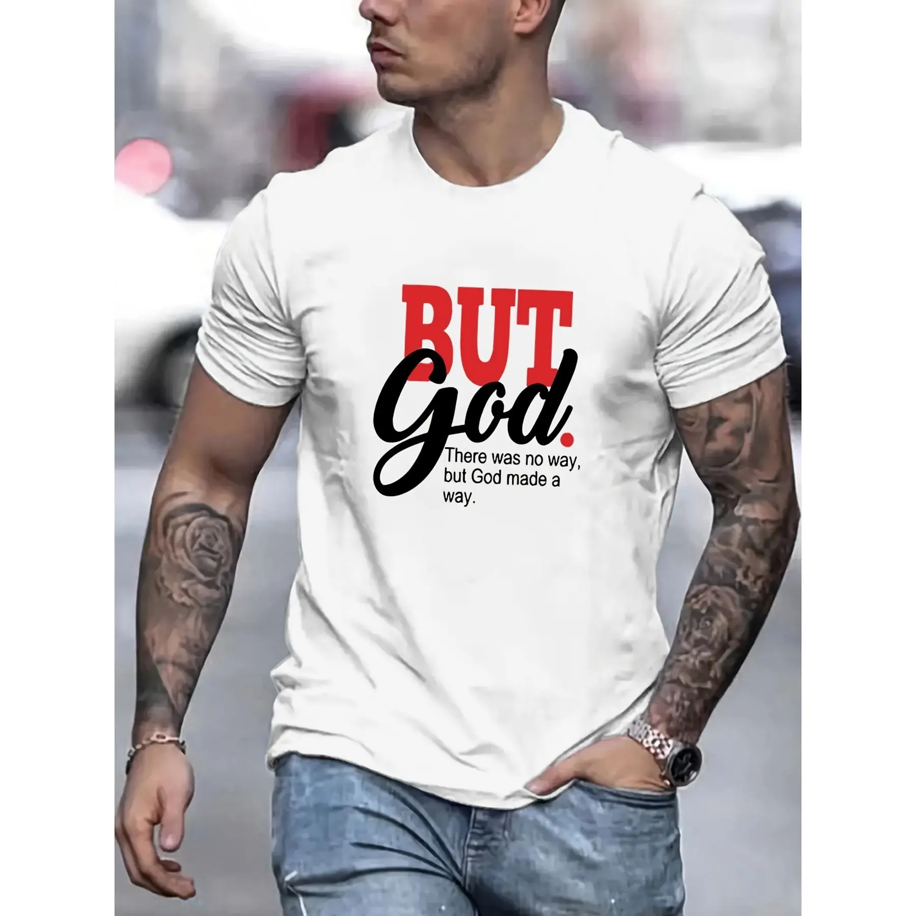 But God Print T Shirt, Tees for Men, Casual Short Sleeve T-Shirt for Summer