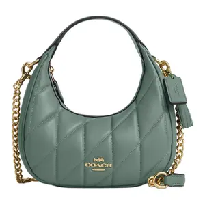 Coach Carmen 20 Small Crossbody Handbag for Women, Quilted Napa Leather with Metal Logo, Green