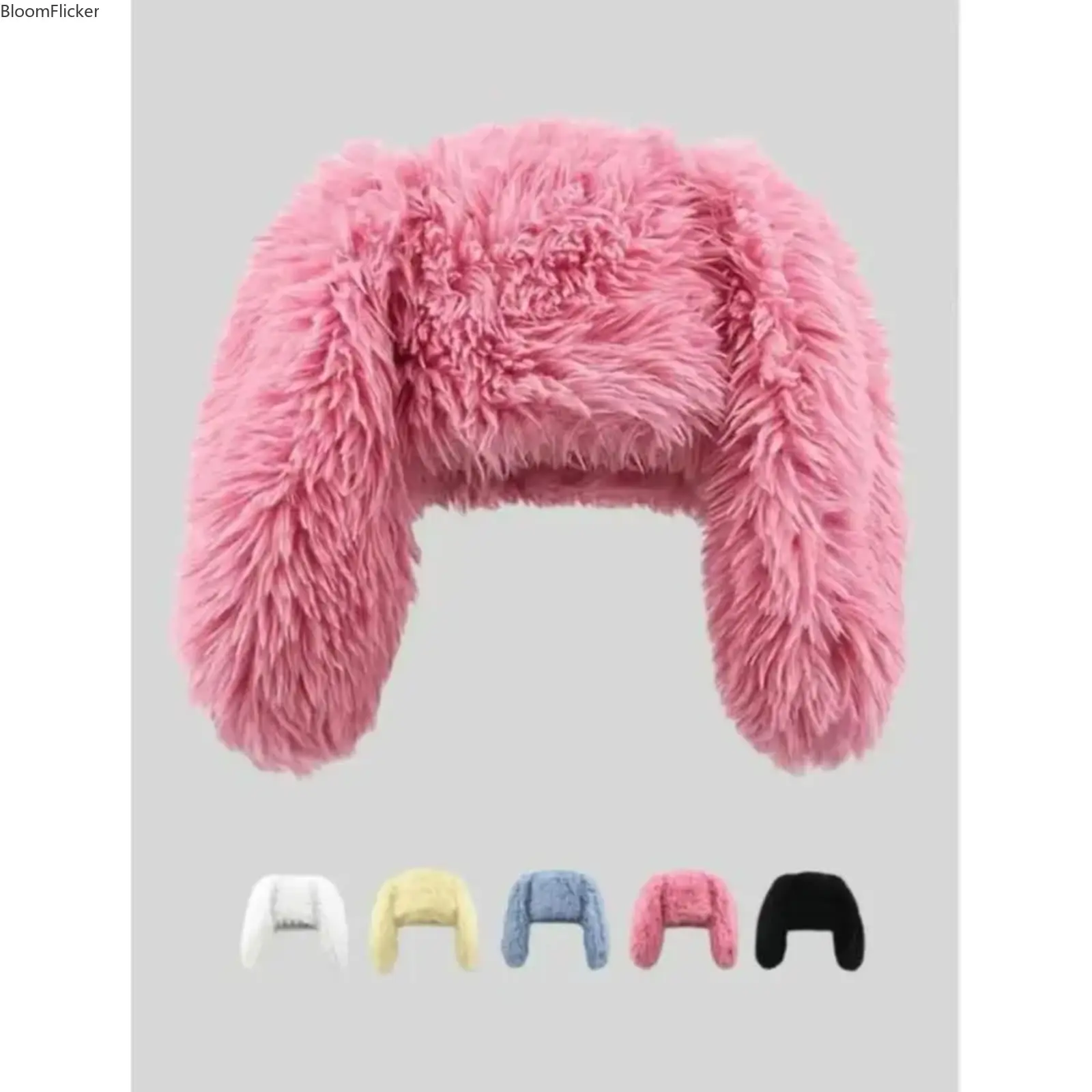 Unisex Cute Fluffy Rabbit Ear Beanie Hat - Casual Soft Plush Warm Cap, White Fashion Accessory for Daily Wear, Funny Bunny Design Headwear