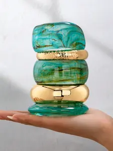 5 Pcs Mixed Color Resin Bracelets, Bold Large Women's Bangle Set, Fashion Wristbands, Simple Stylish Arm Rings, Daily Wear