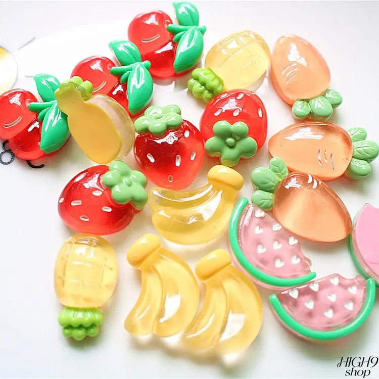 Transparent Fruit Resin Charms Set – Strawberry & Watermelon Mini Decor for Phone Cases, Water Bottles, Hair Ties, DIY Crafts & Tabletop Displays