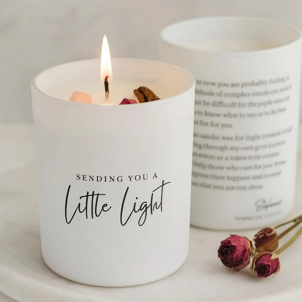 Sending You a Little Light Sympathy Candle – Miscarriage Gifts for Women, IVF & Chemo Support , Comfort Bereavement & Condolence Candle, Thinking of You ,  Loss, Rose & Quartz