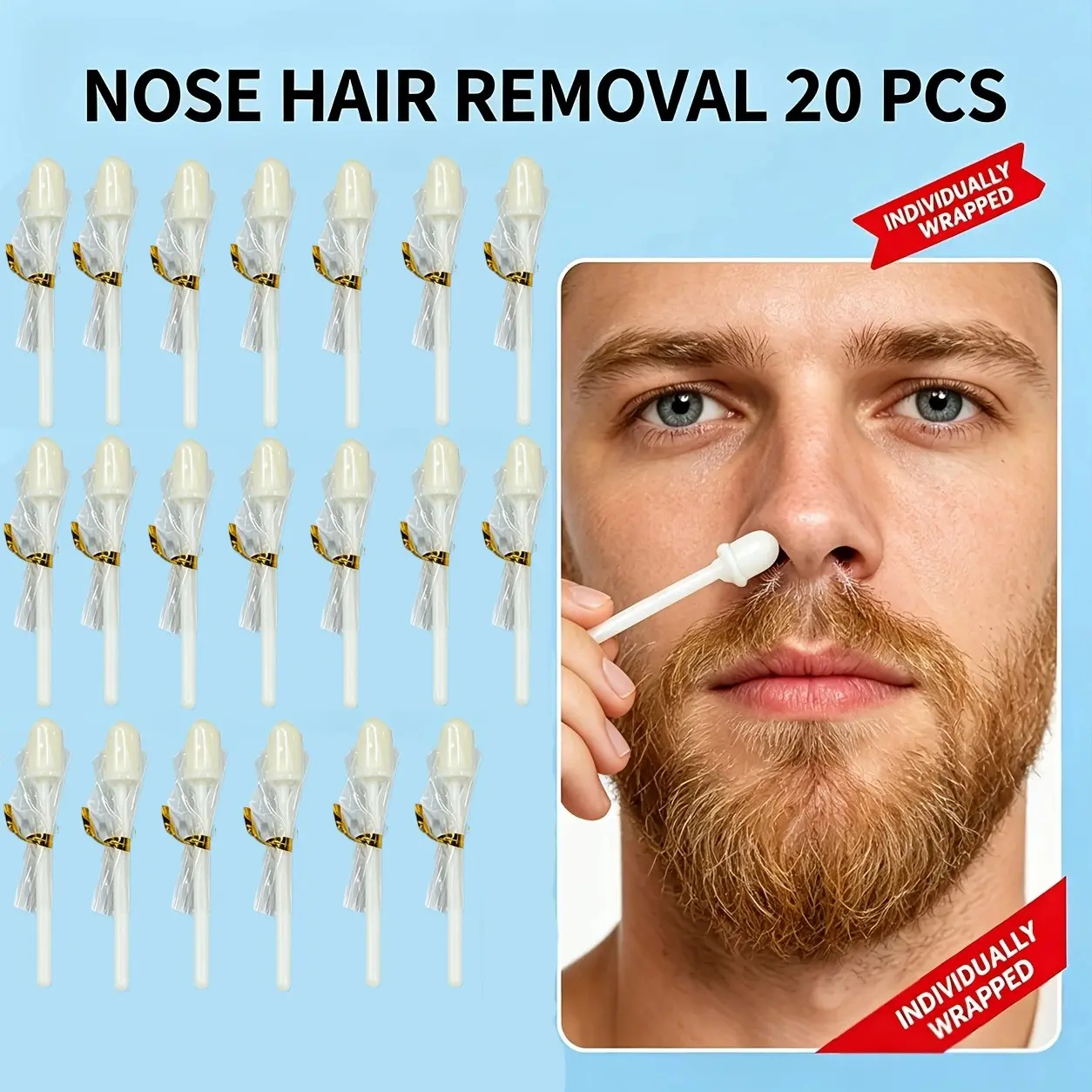 Disposable Nose Hair Removal Wax Sticks, Gentle Nasal Wax Strips, Round Head Safe Tip, No Heating, Quick Hair Removal, Portable Hygienic Set, Individually Wrapped, for Men and Women, Nose Wax Kits, Nose Waxing Sticks