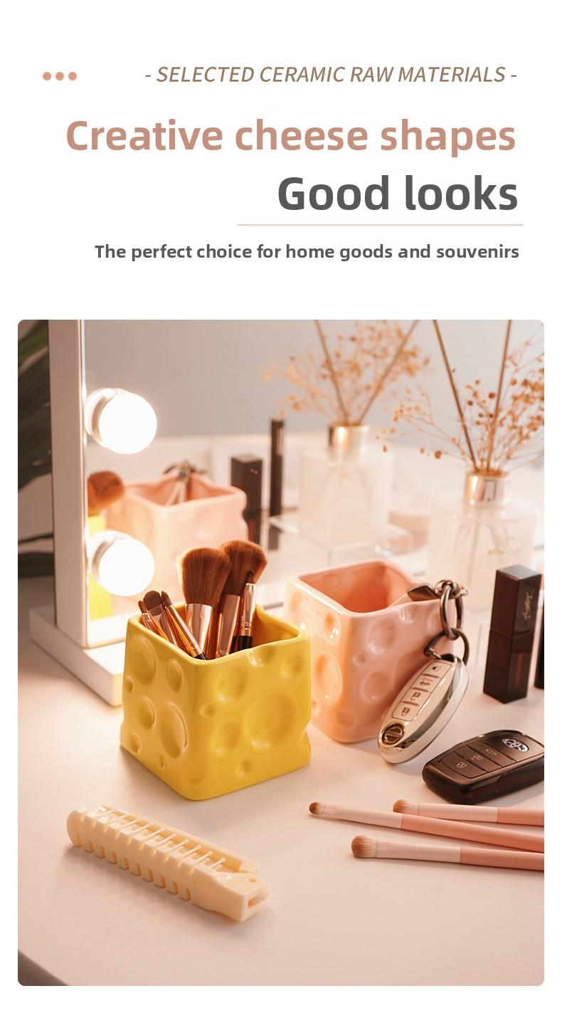 Light luxury style ceramic cheese storage jar, high aesthetic desktop storage container, stationery pen holder, cosmetics storage container