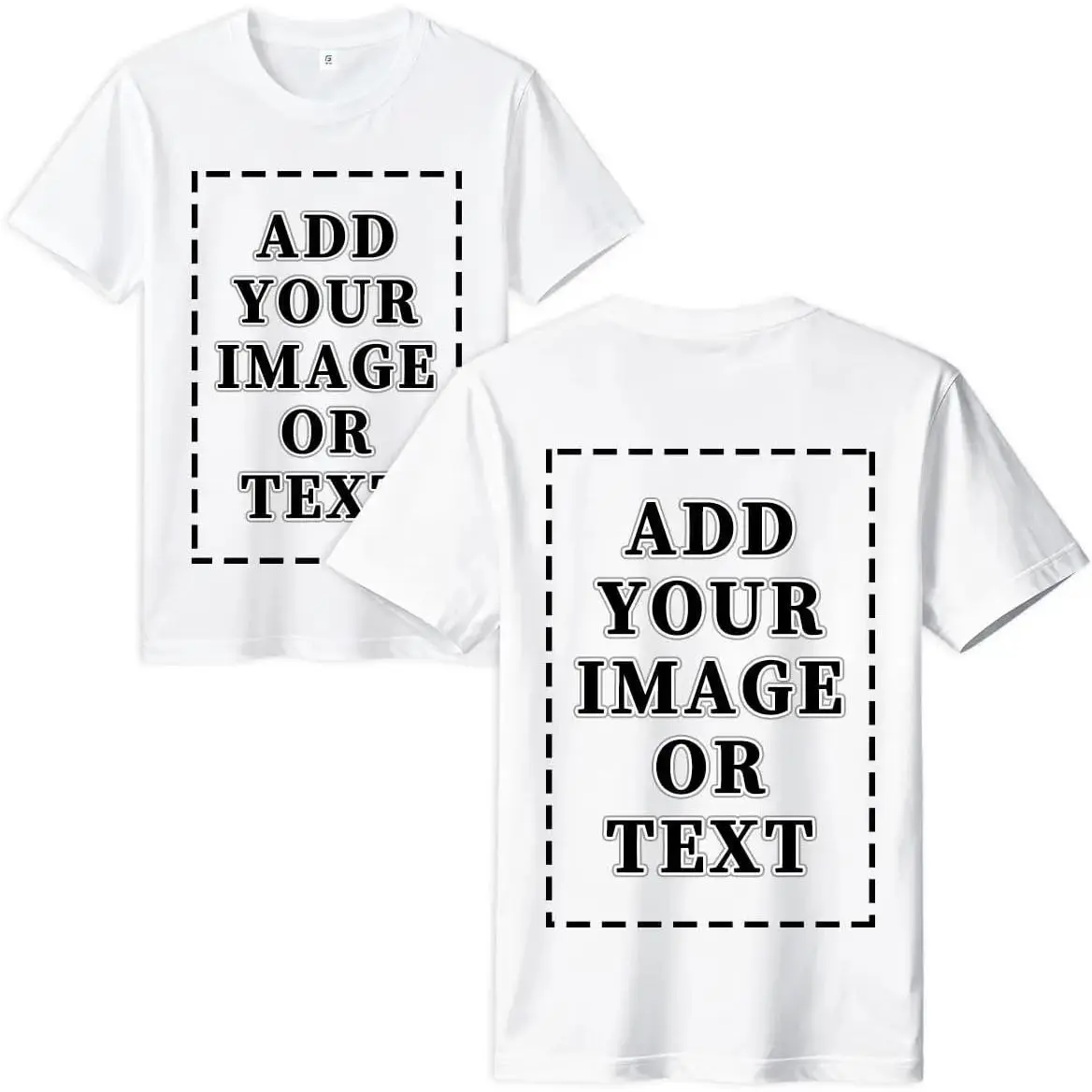 Unisex Custom Front And Back Print Blank T-Shirt, Personalized Add Your Own Text Image Double Sided Tee, Customizable Plain White Graphic Casual Tee For DIY Gift
