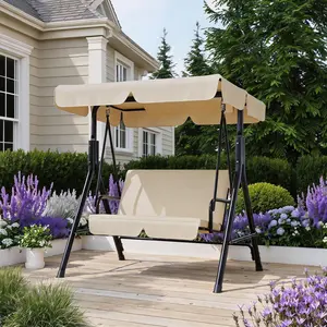 Heavy Duty 2-Seat Outdoor Swing Chair with Adjustable Canopy – Sturdy Metal Frame Patio Porch Swing with Stand for Garden, Backyard, Poolside – Comfortable Seating