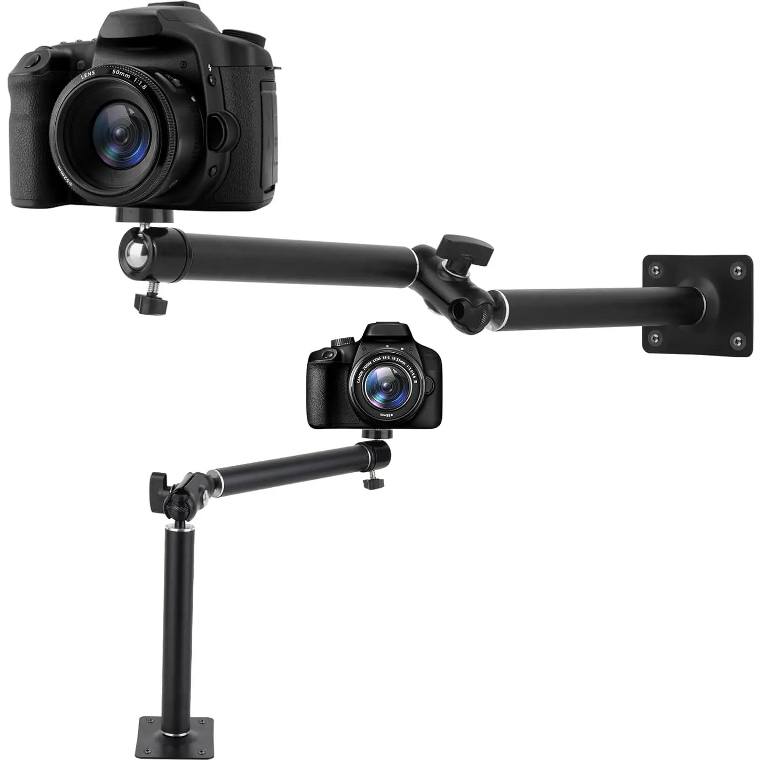 Articulating Wall Mount Camera Arm with 1/4 inch-20 Threaded Compatible with Digital//Webcam/CCTV POV Camcorder/Video Light/Small Cameras,Adjustable Aluminium Alloy Arm