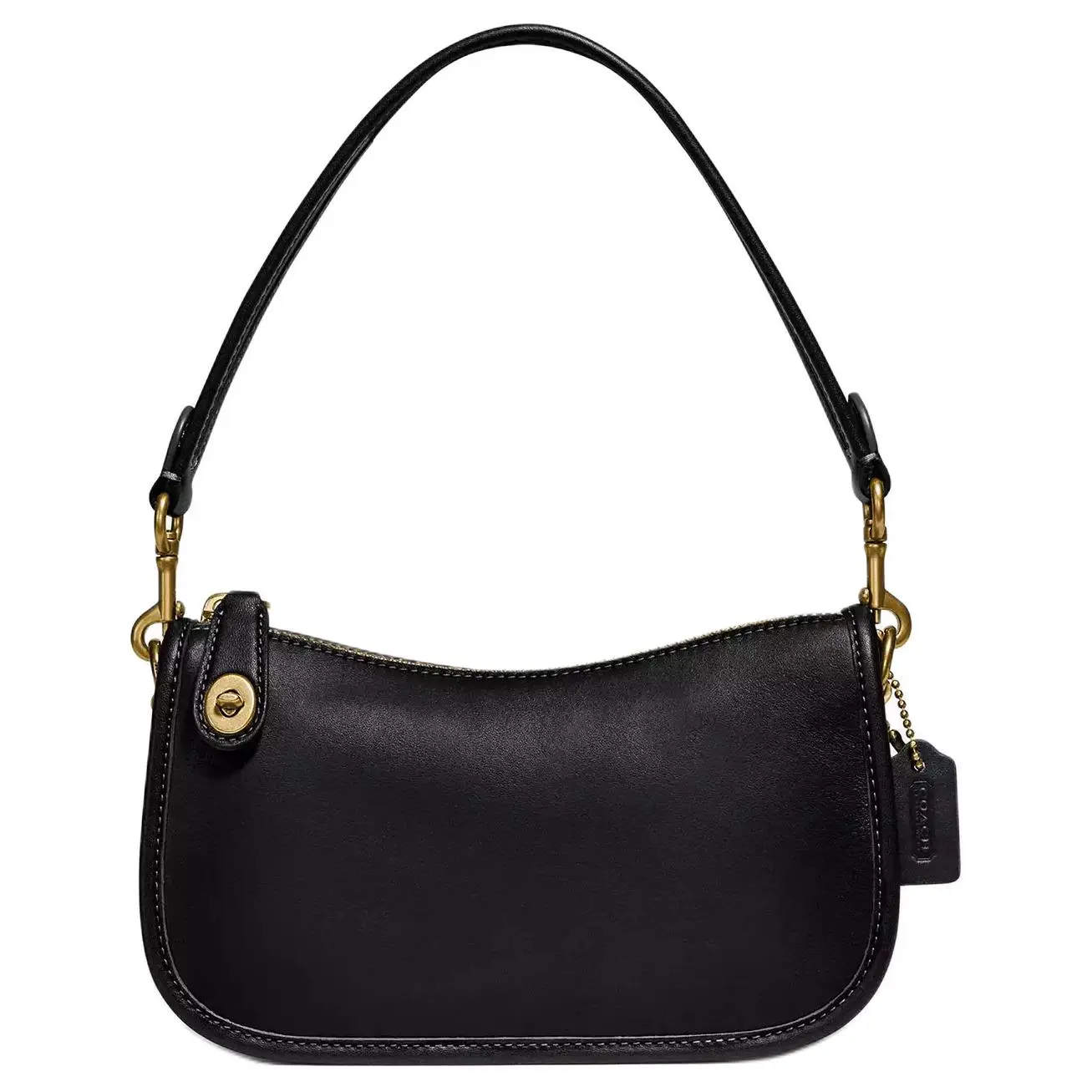 COACH Swinger 20 Solid Zip-Top Leather Crossbody Bag for Women, Minimalist Black