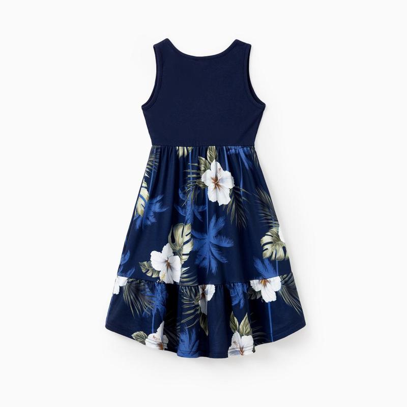 PatPat Family Matching Floral Print Cotton Top Short-sleeve Shirt or Splicing Sleeveless Tank Dress Spingtok