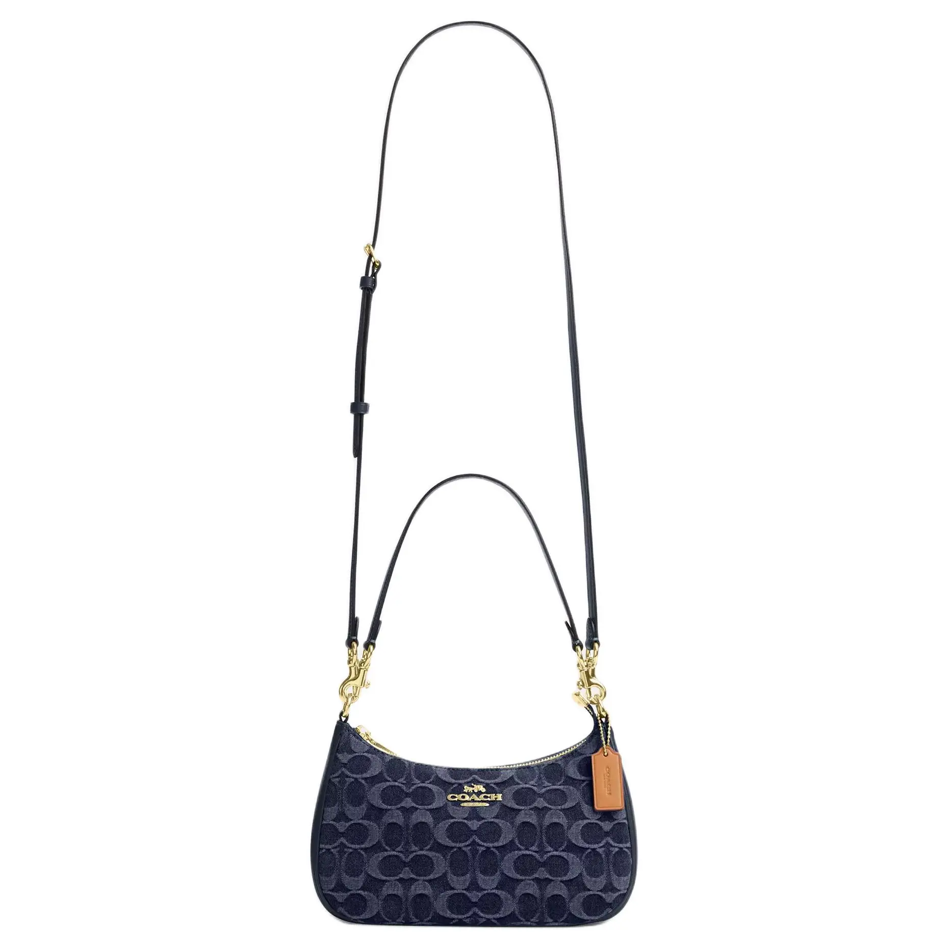 COACH Teri 24 Classic Monogram Crossbody Bag for Women, Denim and Leather, Top-Zip Closure, Removable Strap, Medium Blue