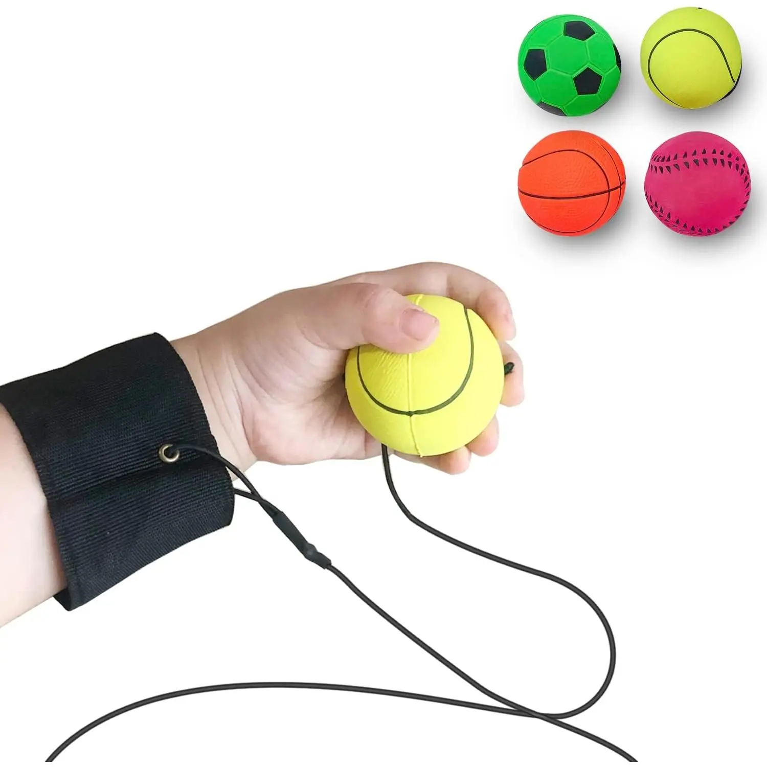 4/8/16/32 Pack Wrist Return Ball 1.85 Inch Sports Wrist Balls On A String Rubber Rebound Balls (Basketball, Baseball, Soccer) Wristband Toy  Gift Exercise or Play,white