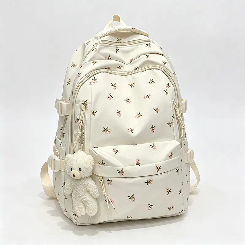 Women's Rose Print Backpack for School, Lightweight Large Capacity Polyester Bag with Multiple Compartments for College & Travel, Backpacks For School, Lightweight Bag, School Backpack
