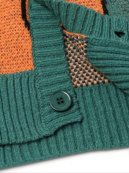 Men's Winter Street Style Abstract Jacquard Cardigan, Loose-Fitting Open Front Sweater Coat, Long Sleeve Fashion Outerwear