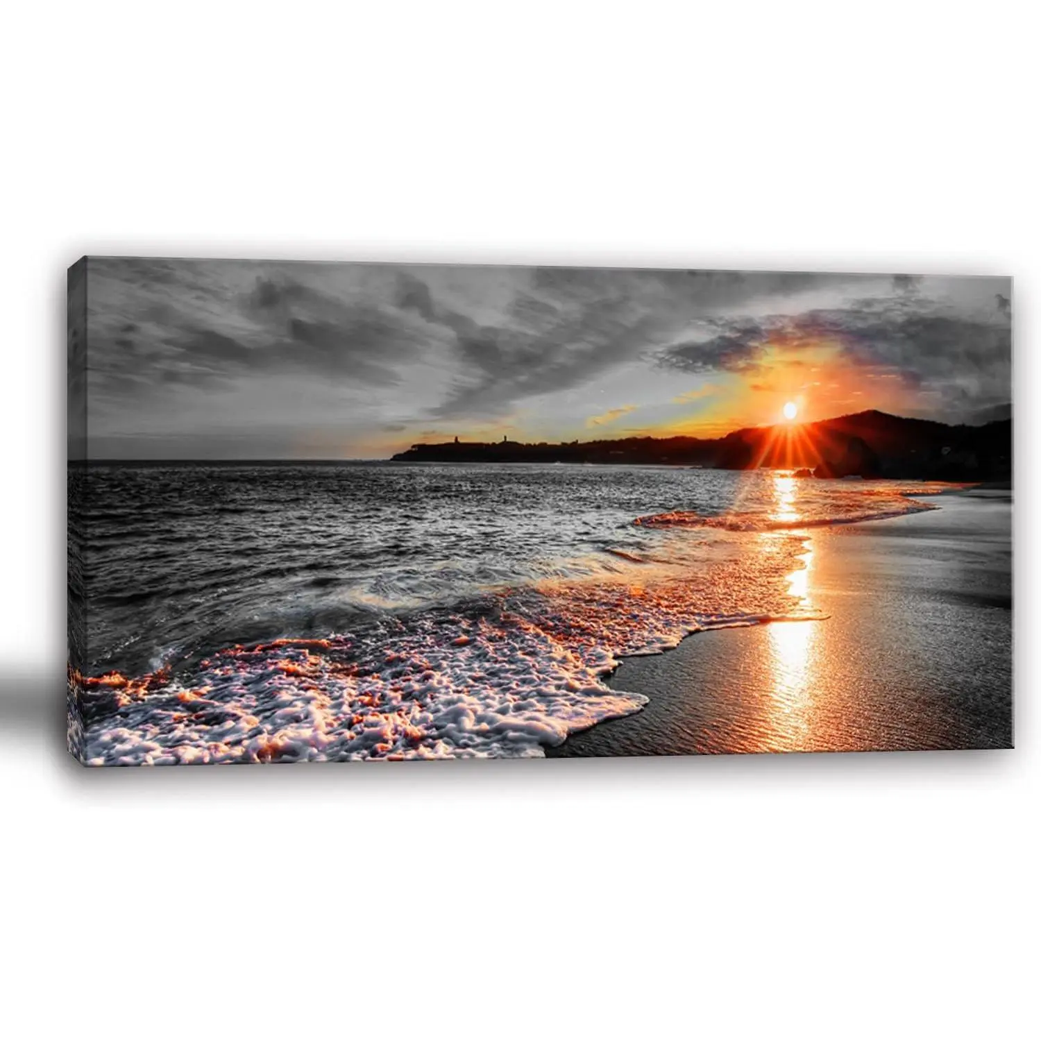 Large Canvas Wall Art Living Room Black and White Beach Wall Decor for Bedroom Landscape Ocean Room Decor Sea Sunset Paintings Seascape Prints Art Office Artwork Morden Framed Decorations,,,,,,,,